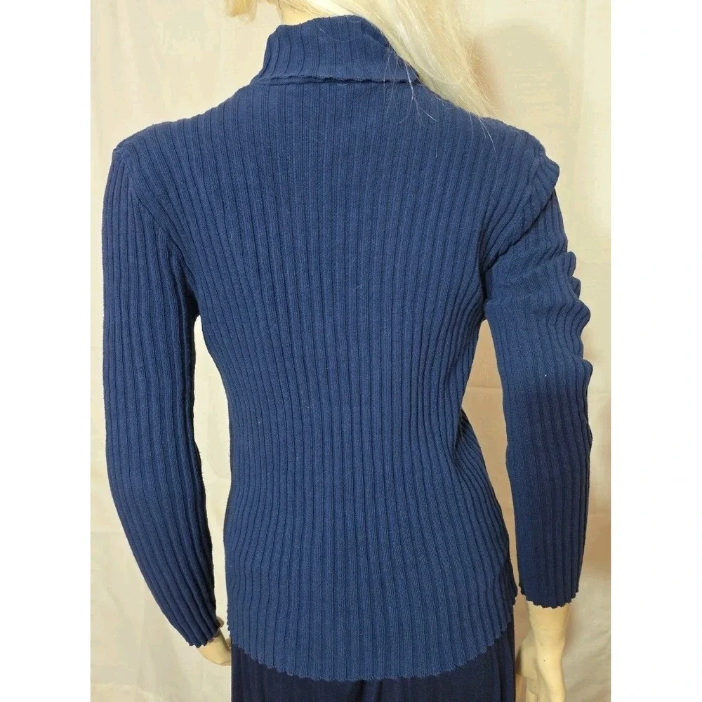 Y2K American Pride Basic Navy Rib Knit Slim Fit Turtleneck Sweater Women's Large